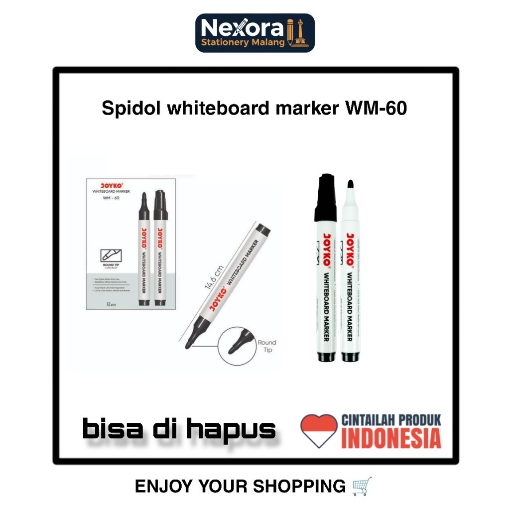 Spidol Whiteboard Joyko WM-60 Hitam biru merah – Bisa Dihapus – Tinta Jelas & Cepat Kering – Whitebo
