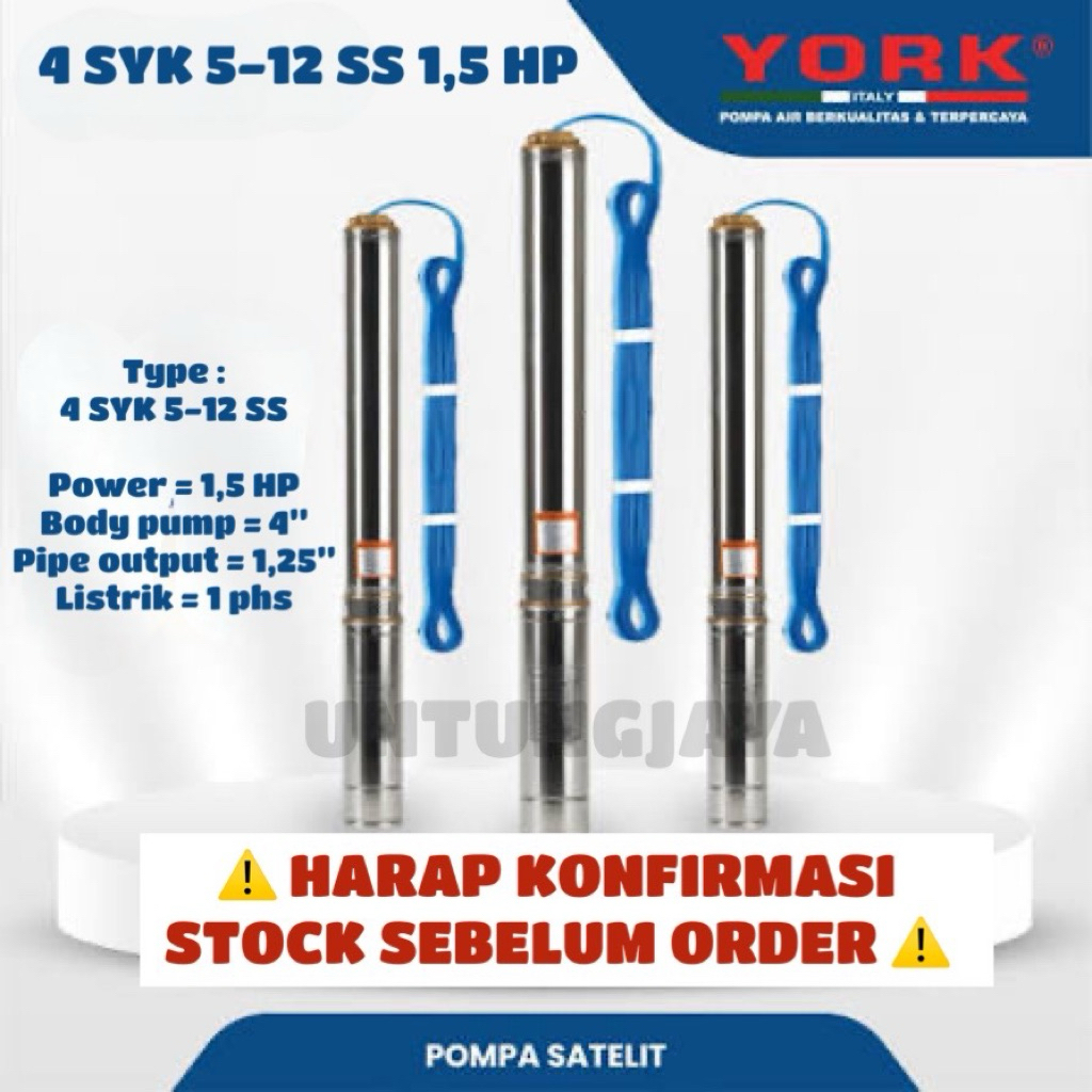 POMPA SUBMERSIBLE YORK 4 SYK 5-12 STAINLESS STEEL 1 PHASE 1,5 HP // POMPA CELUP YORK 4SYK5-12 SS 1PH