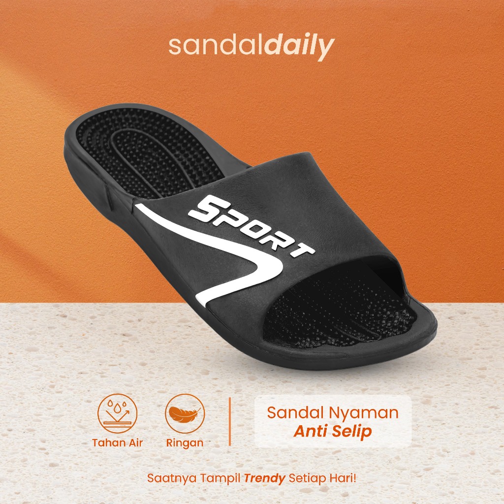 Sandal Sport Refleksi Kesehatan Pria Selop Rematik Karet Premium Hitam Kekinian SP