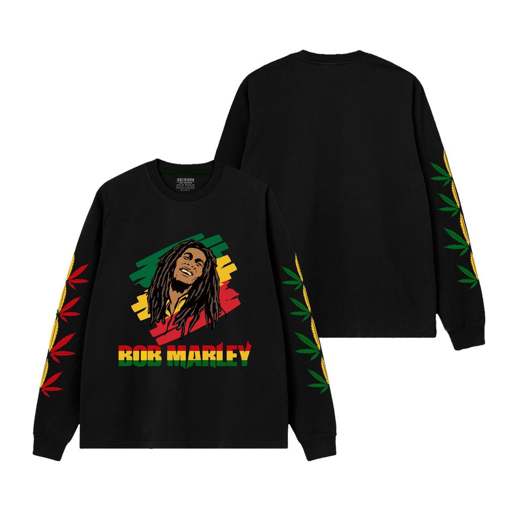 Seishin Tshirt Lengan Panjang Rib Bob Marley reggae Kaos Long Sleeve Musik unisex