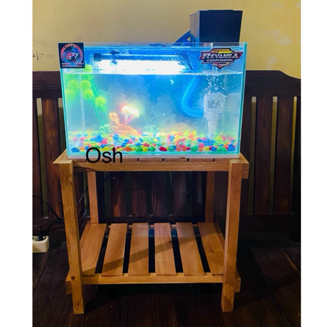 MEJA AQUARIUM/RAK AQUARIUM SUSUN 2 TINGKAT UKURAN 40 X 60 CM BAHAN KAYU MAHONI / Rak Aquarium