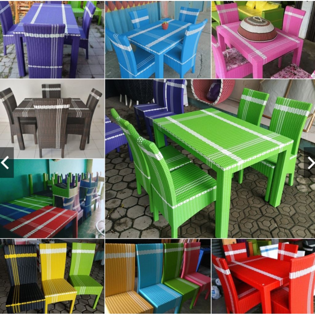 Meja Makan Set Rotan Sintesis Kursi Kayu Mahoni Termurah