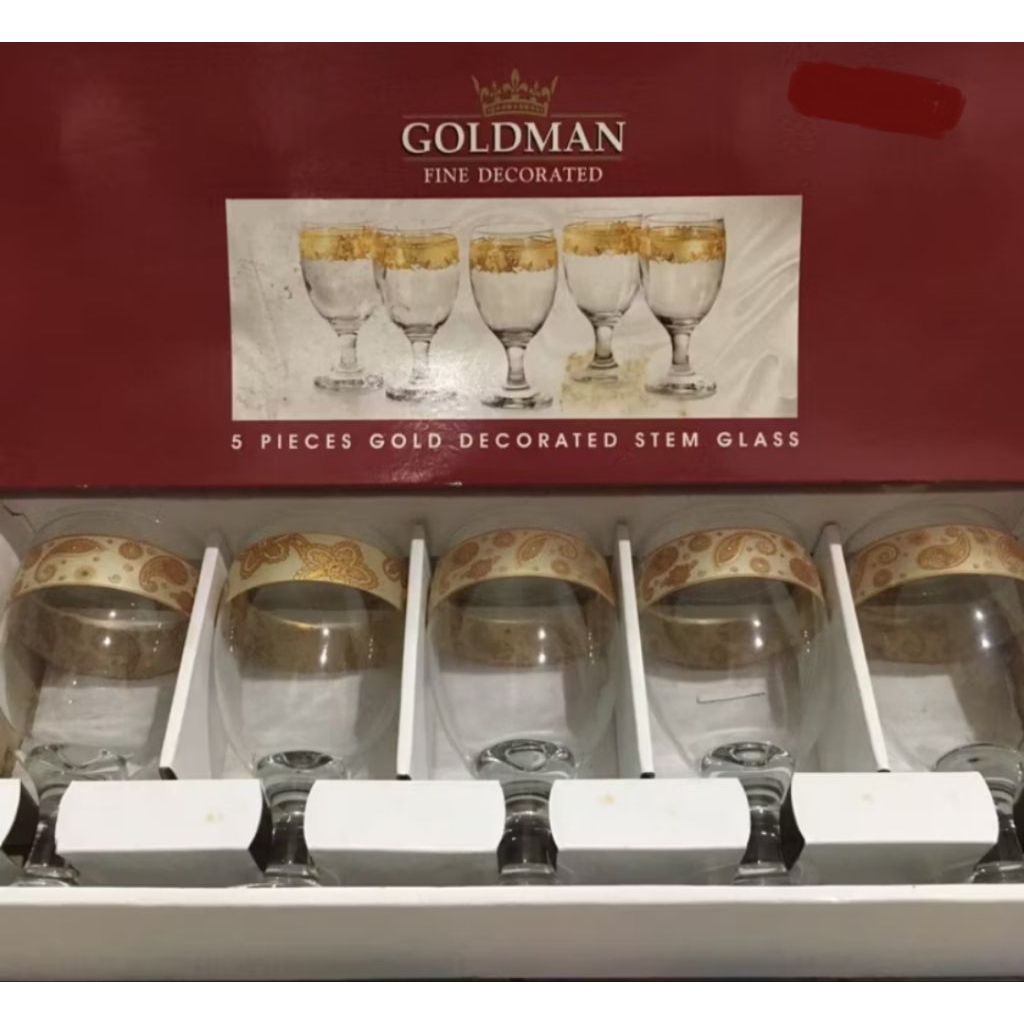 NEW GOLDMAN Fine decorated gold stem glass set gelas kaca