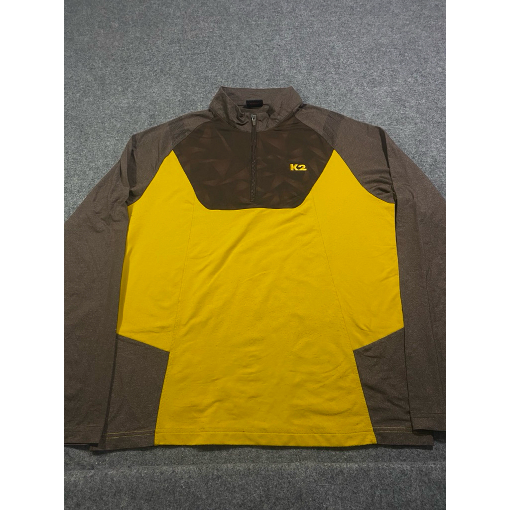 BAJU KAOS KATUN OUTDOOR HALF ZIPPER K2 KUNING SIZE M