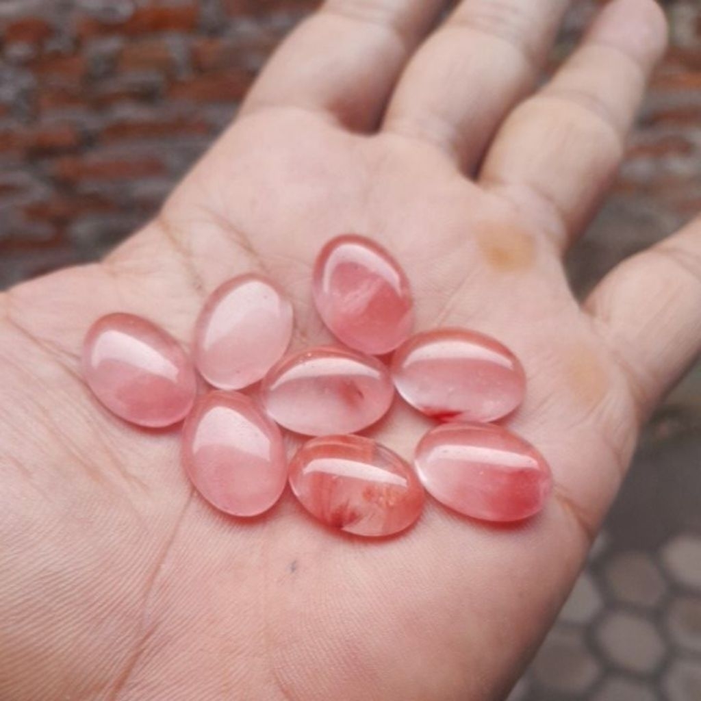 batu akik crystal kecubung cendana rambut merah 18x13 mm