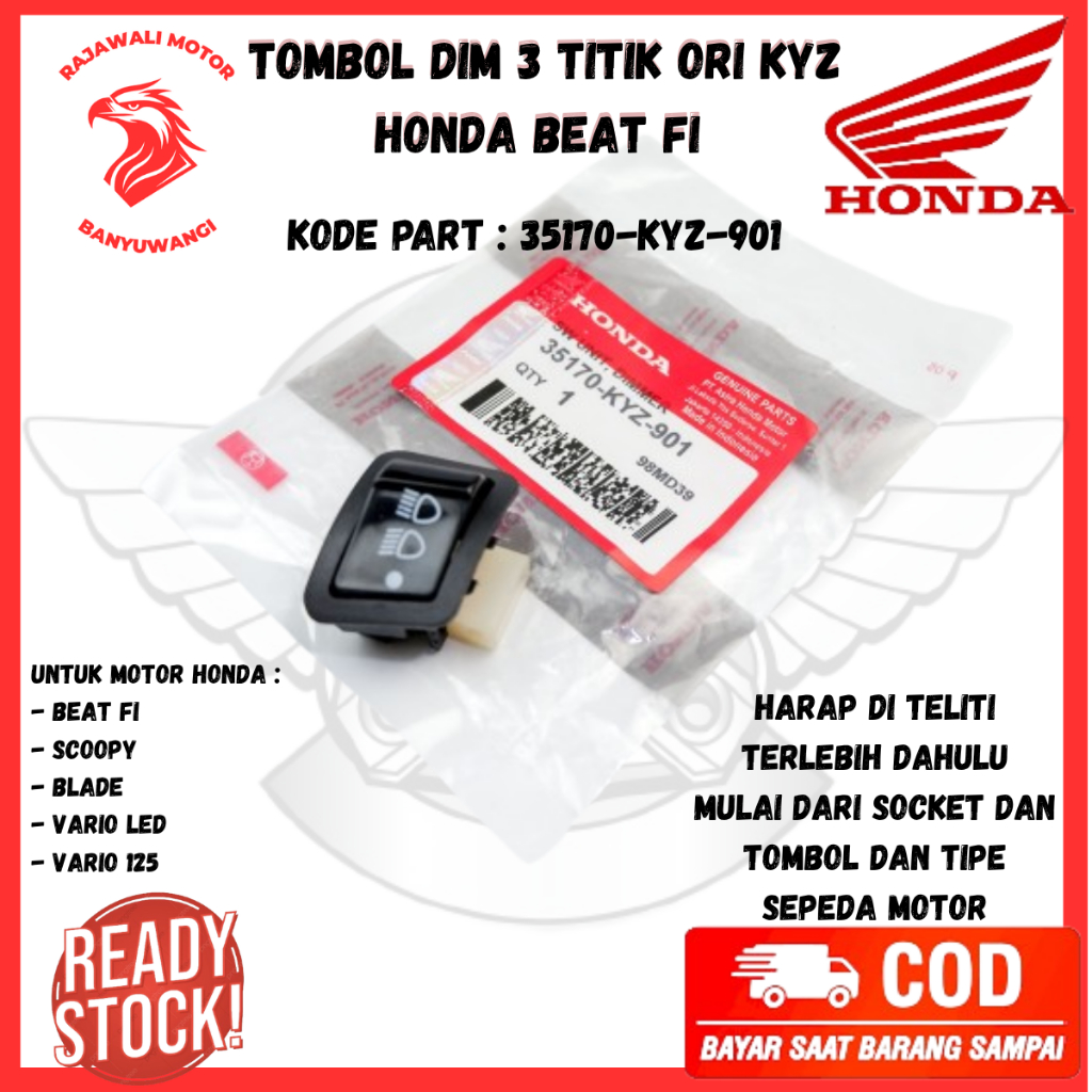 Saklar 3 Titik Beat Fi Ori - Saklar Vario 125 Old - Tombol Lampu Dim Tiga Titik Beat Fi - Vario LED 