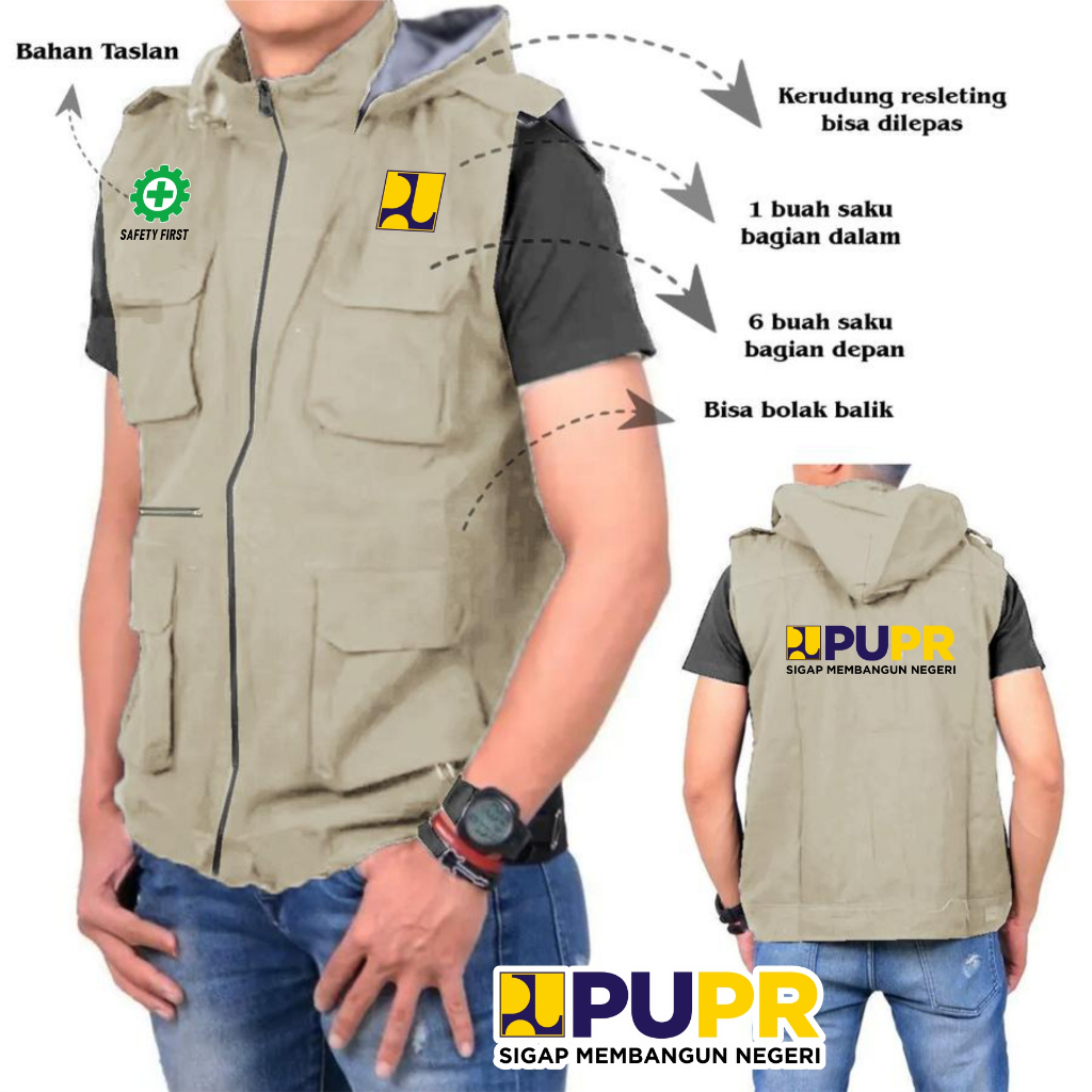 Rompi PUPR bisa Custom Nama / Rompi Kantong Parasut / Rompi Pria Wanita / Rompi Custom