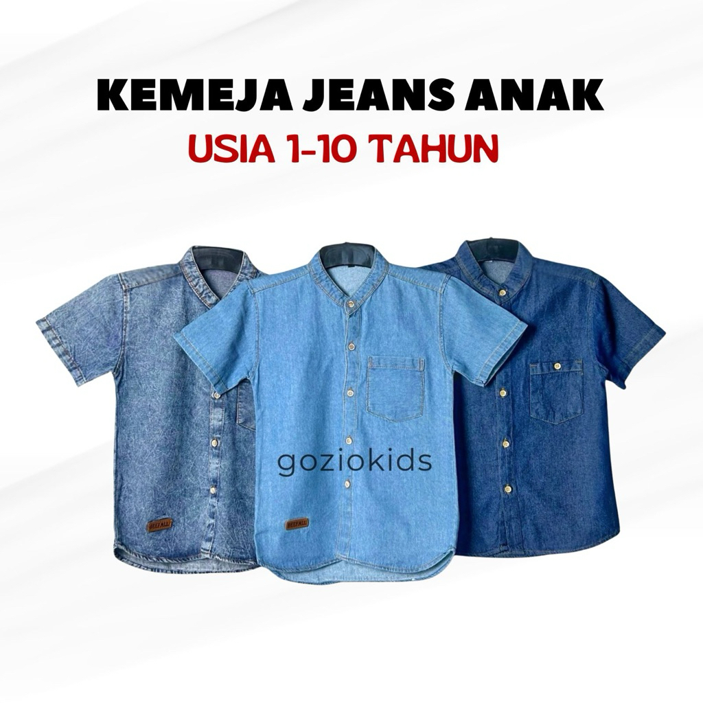 Kemeja Jeans Anak Laki-laki Usia 1-10 Tahun Lengan Pendek Kerah Shanghai | Hem Anak-anak Cowok Baju 