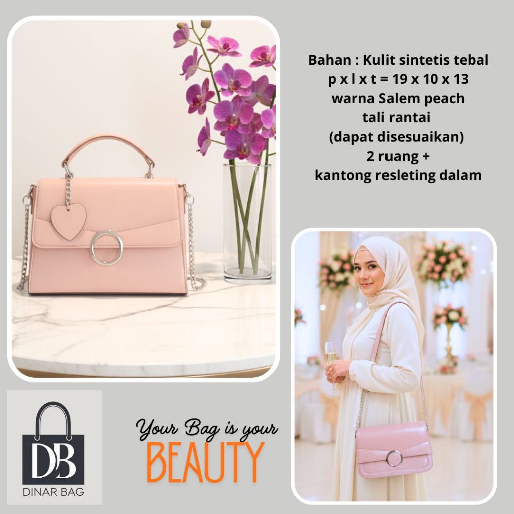 Dinar Bag | Tas pesta tali rantai tas kondangan sling bag mini salem pink 15