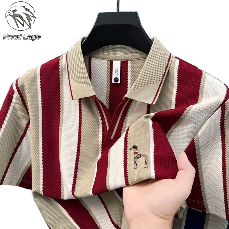 Proud Eagle baju polo pria kaos kerah kaos polo garis garis pria kemeja Kerah