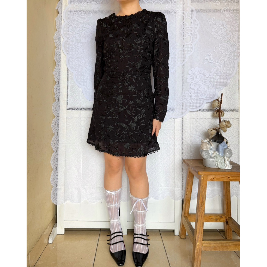 Vintage Embroidered Black Dress