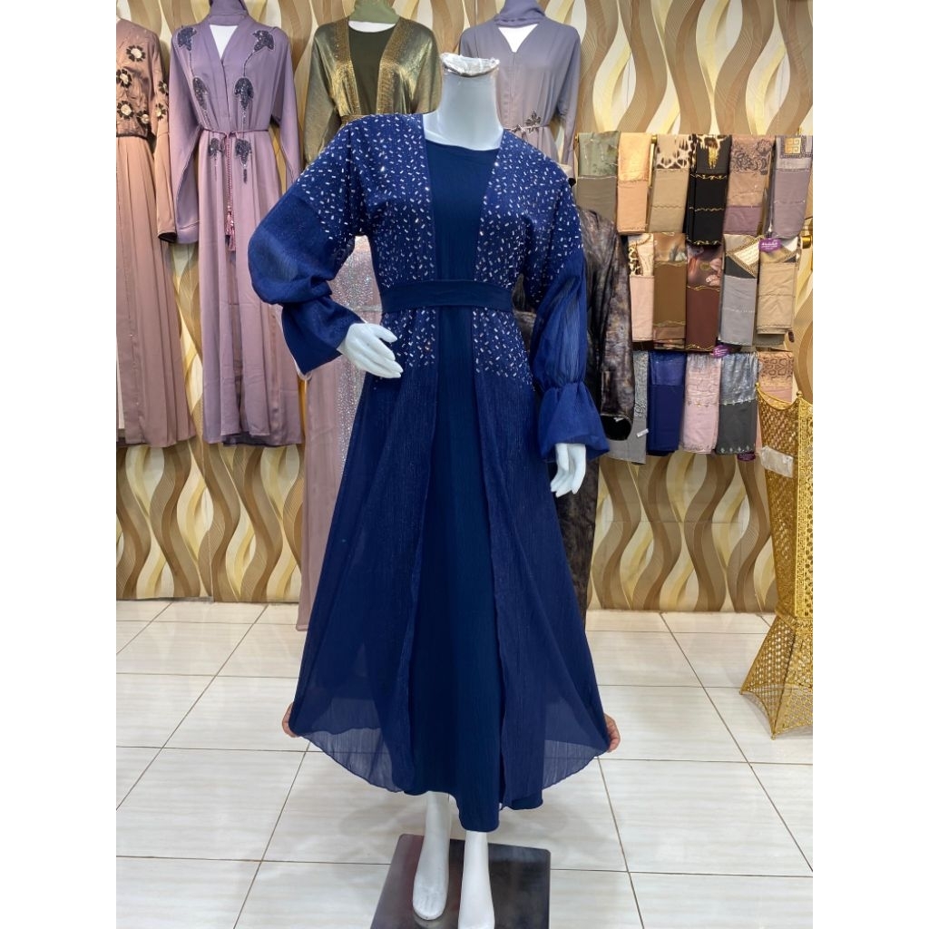 Abaya Dubai Model Inner Outer Motif Swaroski