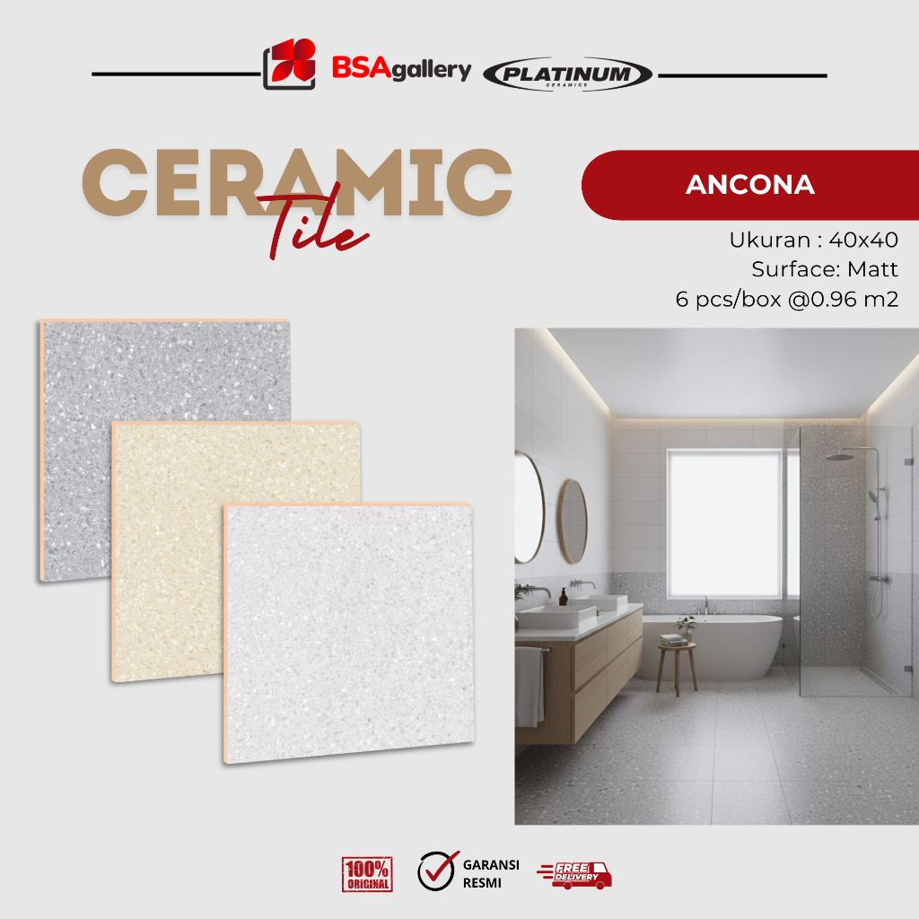 KERAMIK PLATINUM 40x40 ANCONA BONE BROWN GREY MATT KAMAR MANDI MURAH/LANTAI KASAR TERAZZO