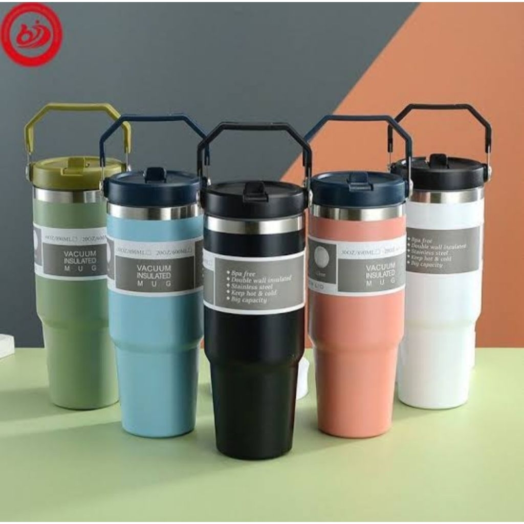 Termos Mug handle gagang portable 900ml stainless vacum insulated anti tumpah tahan dingin 24jam