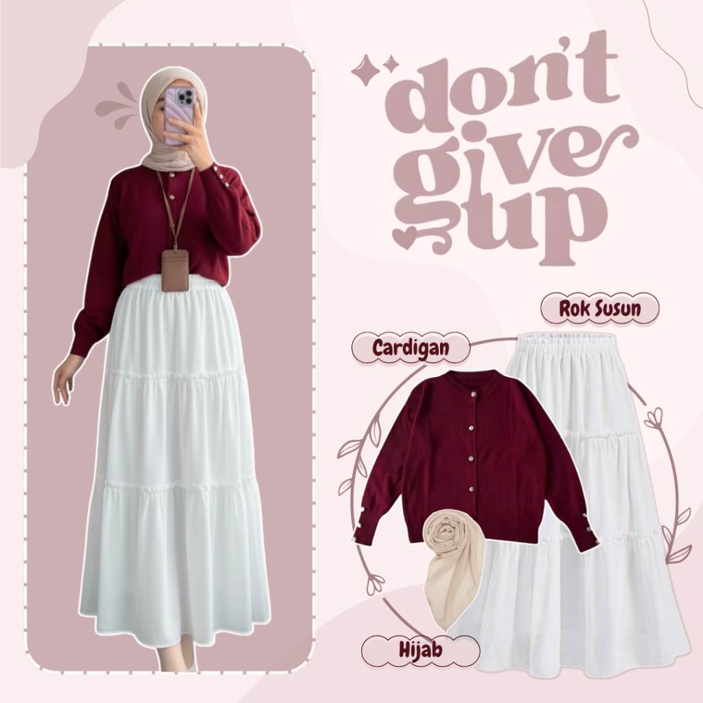One Set Cardigan Korean Style (Cardigan Korean Style + Rok Susun Korean Style + Hijab Segi Empat) | 