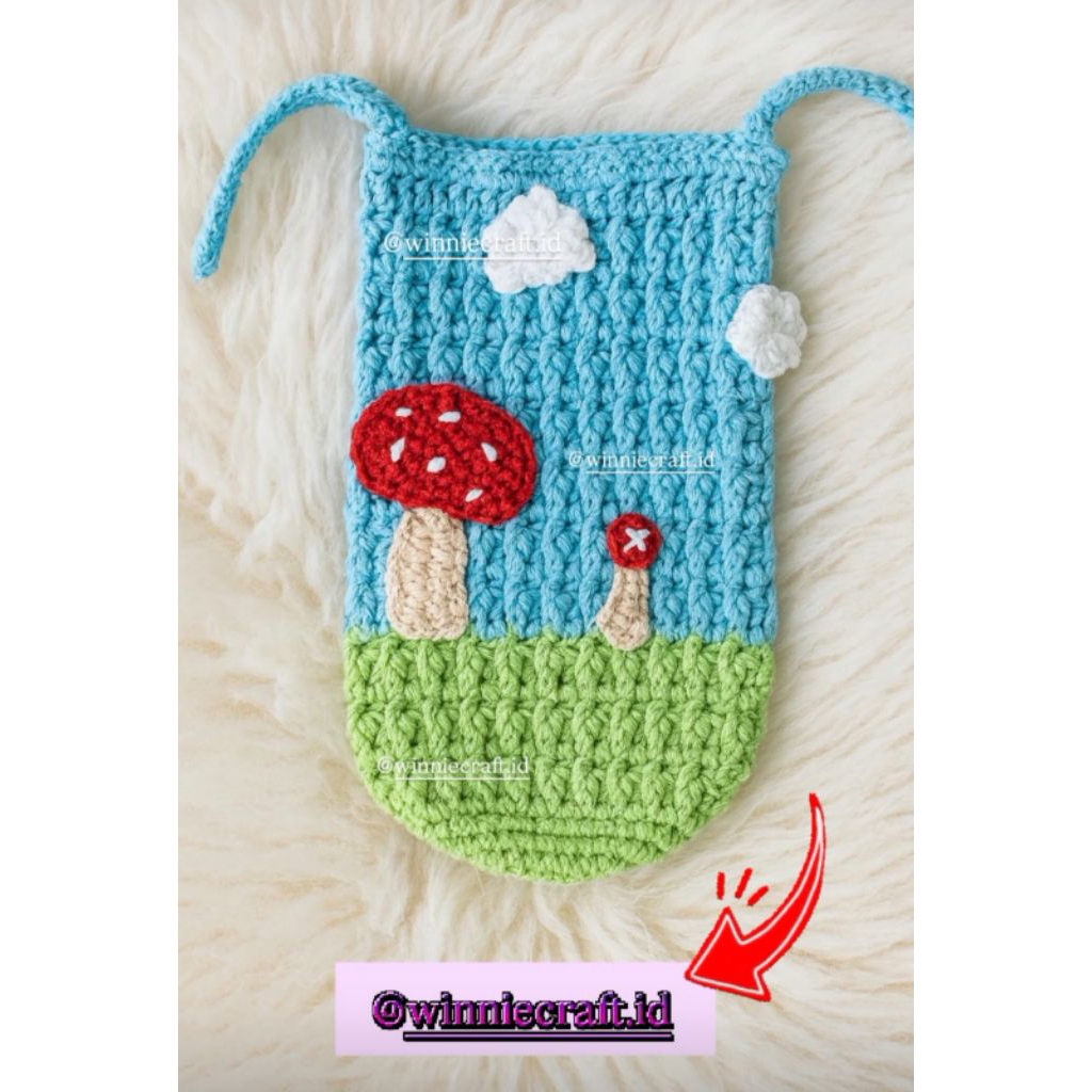 Tas tumbler rajut Mushroom tumbler bag Cartoon aksesoris rajut Tumbler bag crochet