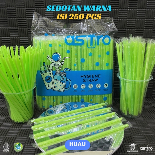 Astrostraw Sedotan Steril Warna Hijau Pastel 6mm x 20cm Food Grade Tebal Runcing 250pcs Ideal untuk 