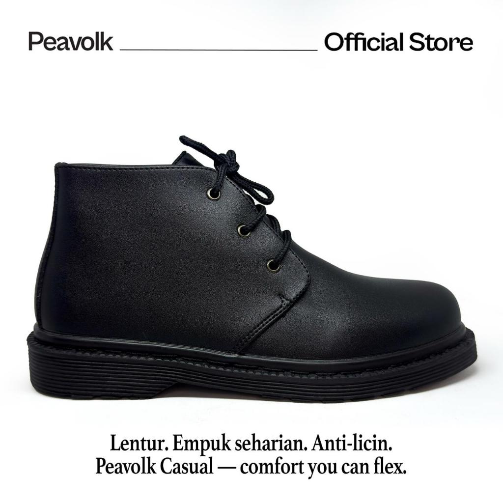 Peavolk - Sepatu Boot Pria Full Black Sepatu Boots PDH Pria Hitam Polos Docmart