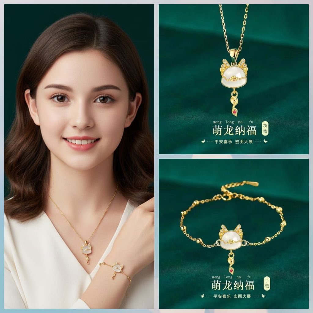 SAKARIBA Gelang Kalung Naga Lucu Pembawa Keberuntungan "Meng Long Na Fu"