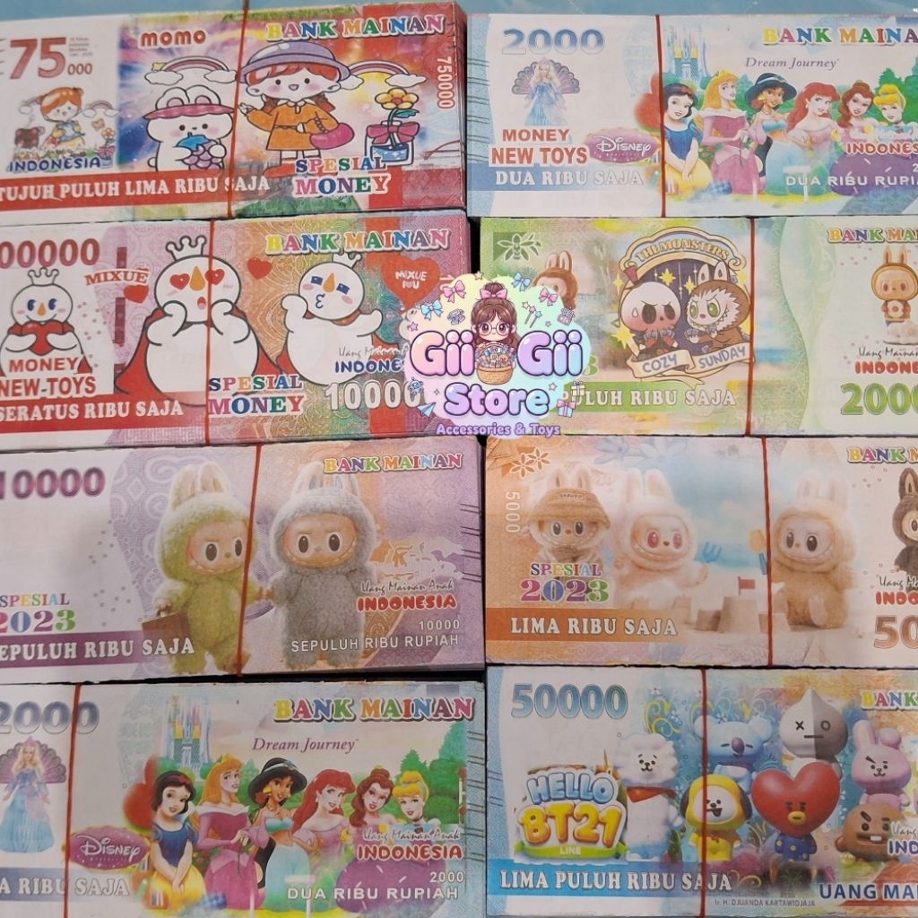 UANG MAINAN KARAKTER LUCU Duit Duitan Monopoli Motif Karakter