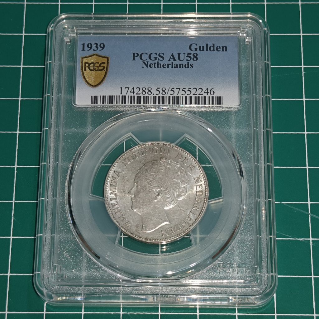 PCGS KOIN WILHELMINA 1 GULDEN 1939 PCGS AU58 57552246