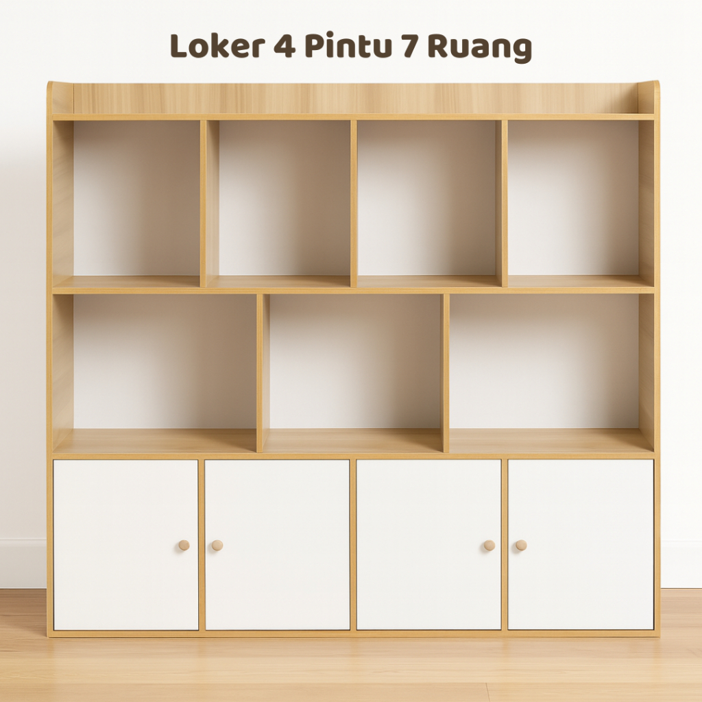 Loker Penyimpanan Ruang tengah Loker 4 Pintu 7 Ruang - Rak Ruang Tamu - Loker Penyimpanan Dinding Mu