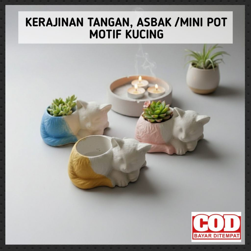 kerajinan Tangan Asbak/Mini Pot/Hiasan Unik Lucu Motif Kucing