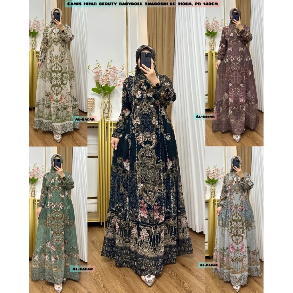 GAMIS SERUTY BABY DOLL SET HIJAB SWAROSKI LD 110 CM PB 140 CM