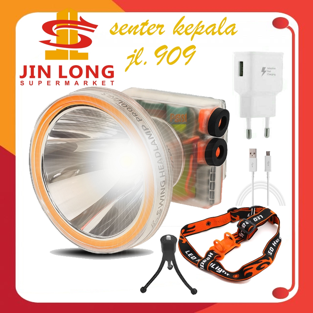Senter Kepala Selam Waterproof Jinlong JL 909 300Watt Charger Adaptor Jack Angka 8