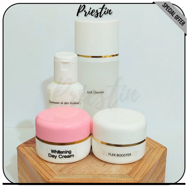 Paket 4in1 | Whitening Day Cream + Cream Flek Booster + Fleksol + AHA Cleanser