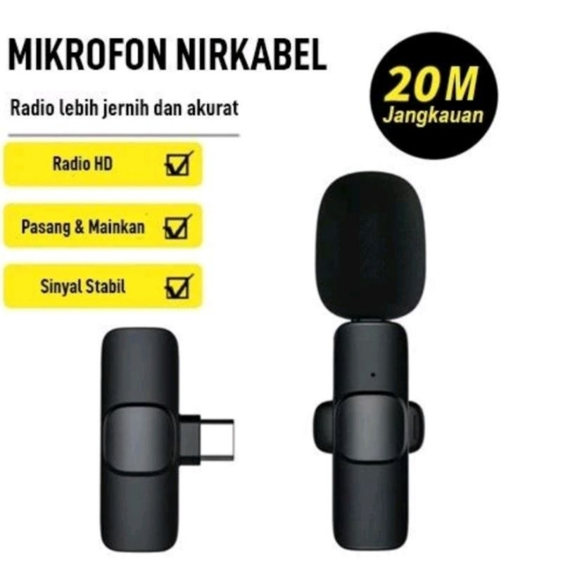 Microphone Mic Clip On Youtuber Wireless Type C / Mic Youtuber Bluetooth K8