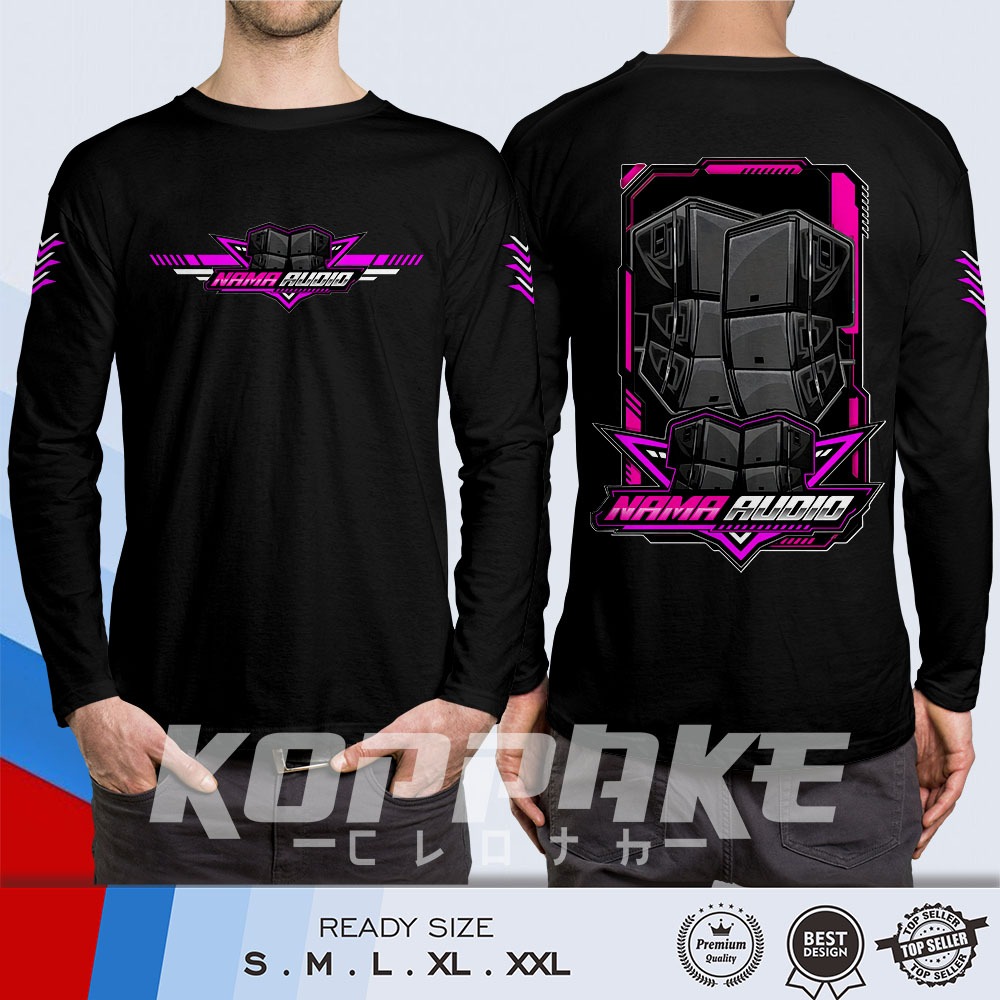 Kaos Sound System Gratis Nama Audio Desain Sound Gantung Keren Ungu Lengan Panjang Baju Distro