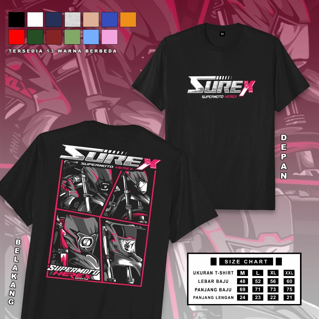 Kaos distro motif SUREX SUPERMOTO HEREX Viral terbaru T-shirt Cotton combed 30s Baju pria wanita