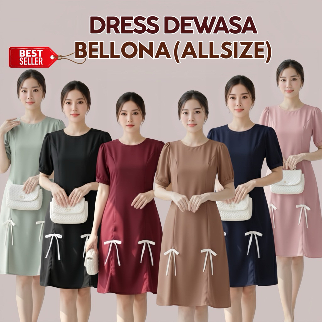 DRESS WANITA CANTIK BELLONA MOTIF PITA KOREAN STYLE KEKINIAN