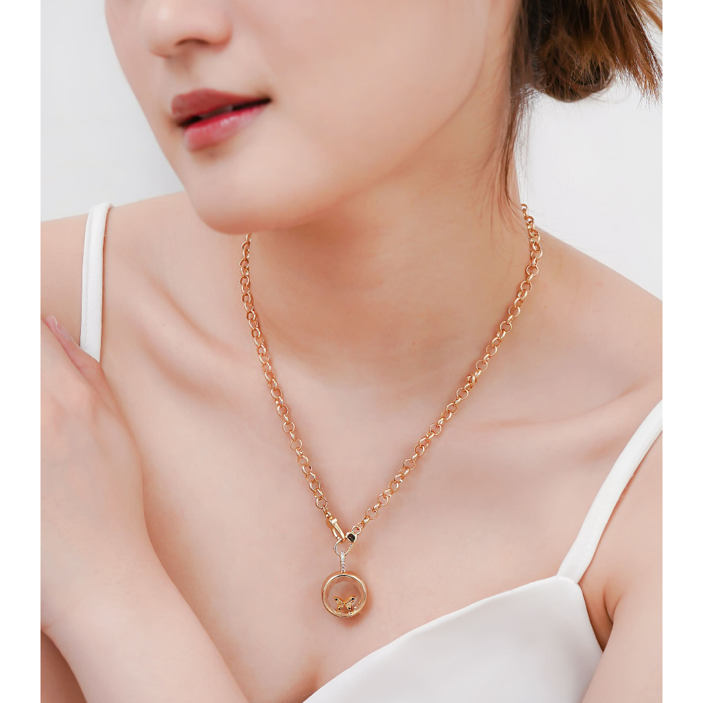 Glass Locket Collection Round Glass Locket Stainless Steel with Zircon Stones