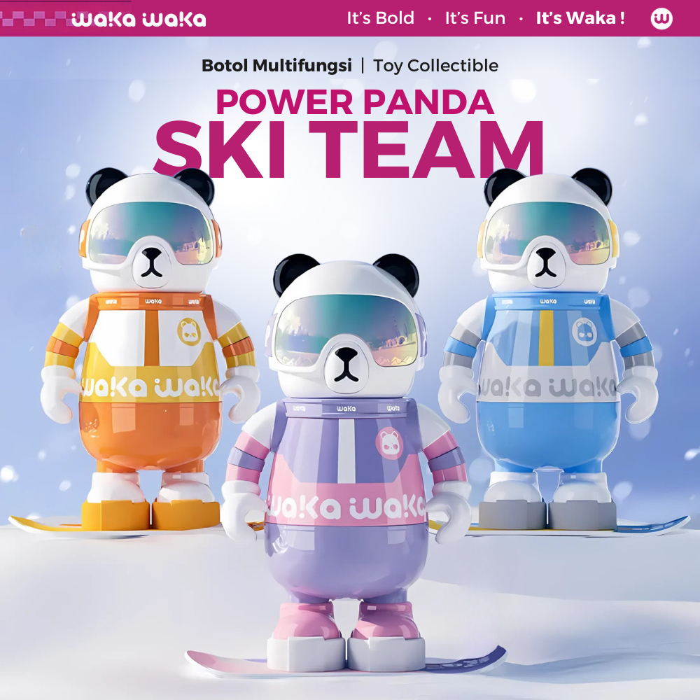 WAKA WAKA Ski Panda Bottle Vacuum Insulated Termos 530ml Botol Minum Tumbler Karakter Lucu
