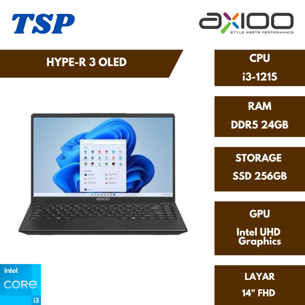 LAPTOP AXIOO HYPE-R 3 OLED intel i3-1215 24GB 256GB 14" FHD