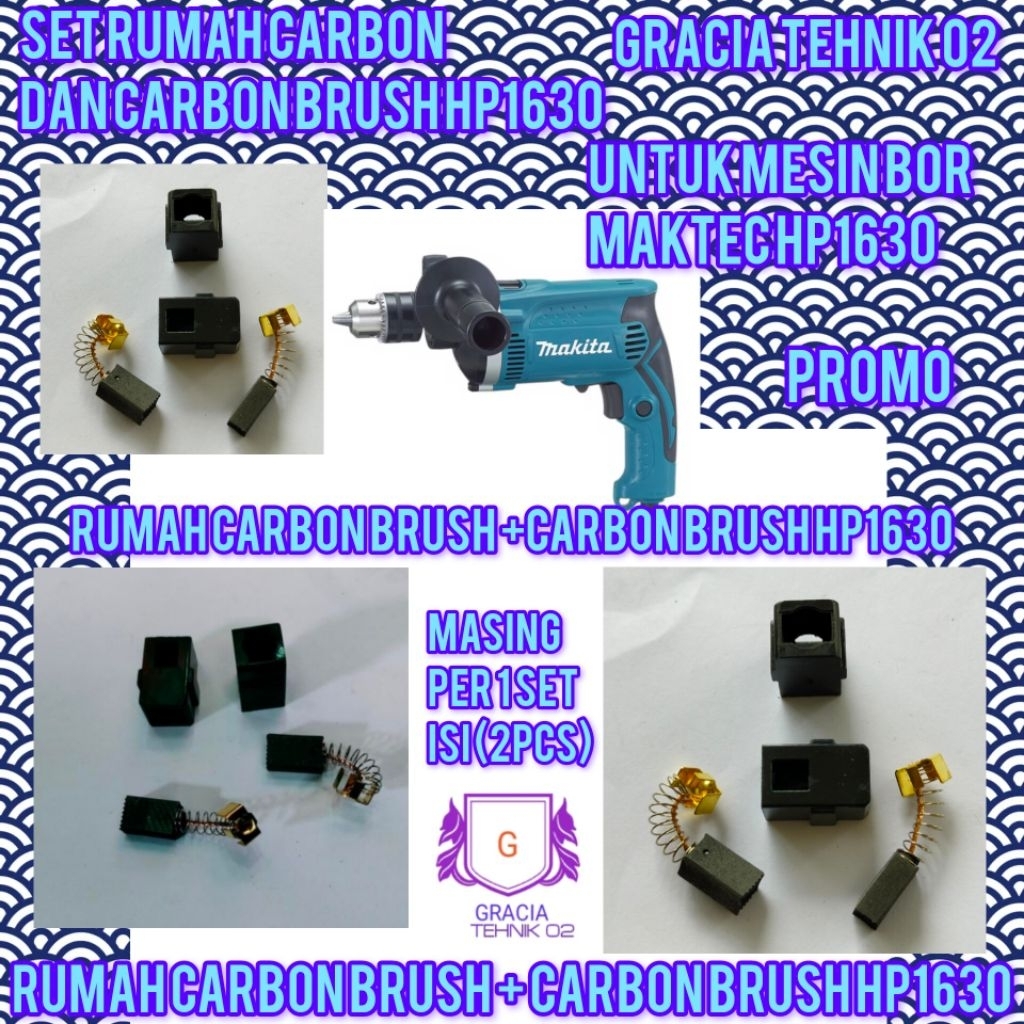 RUMAH CARBON HP1630 DAN CARBON BRUSH HP1630 MAKITA MESIN BOR TANGAN LISTRIK 16MM MAKITA HP1630