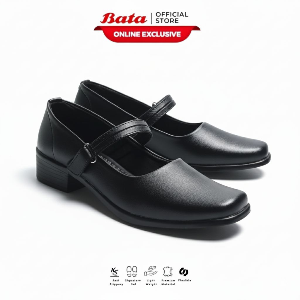 BATA - Sepatu Pantofel Wanita Paskibraka Hitam Hak 3cm Sepatu Wanita Sepatu Sekolah Kerja Kantor COD
