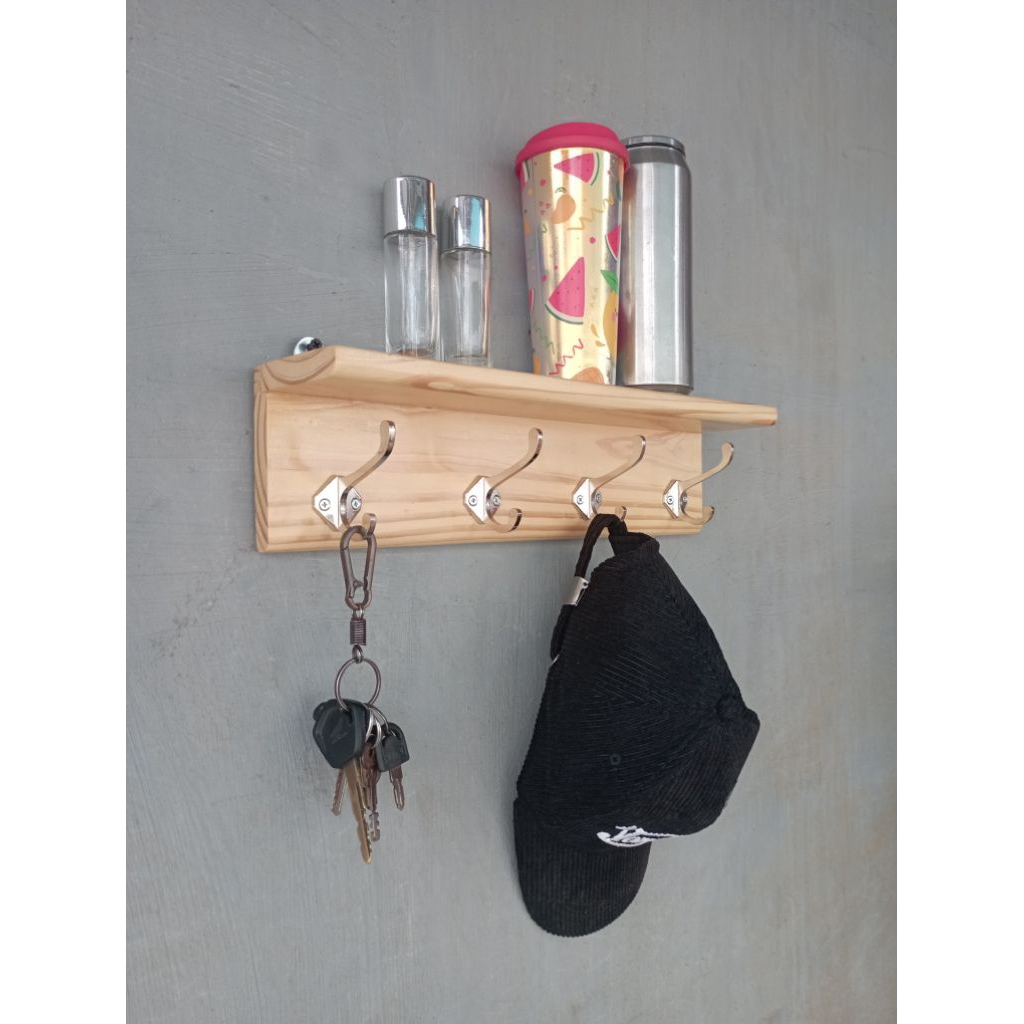 Tempat Gantungan kamar mandi / rak gantungan baju / kapstok kayu / rak gantungan kunci