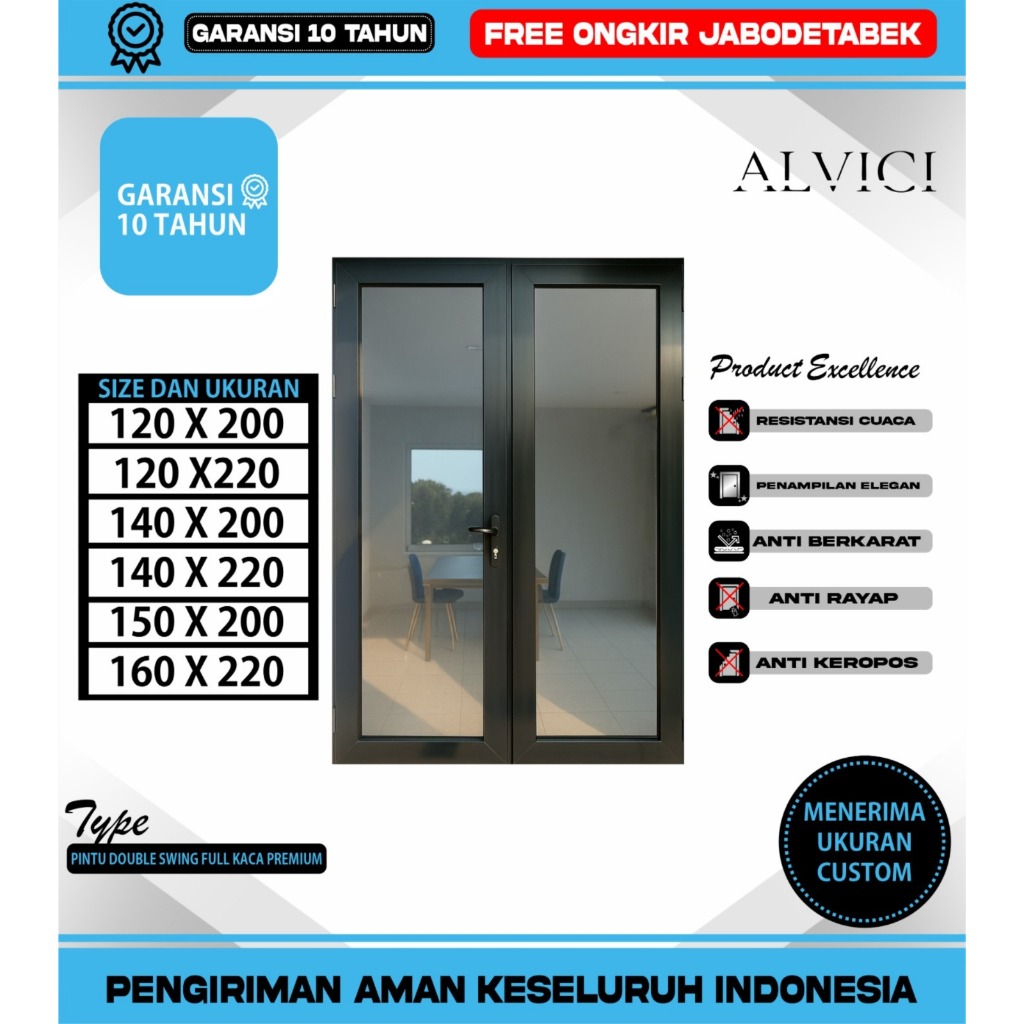 Pintu Kaca Double Swing UPVC Warna Hitam ALVICI