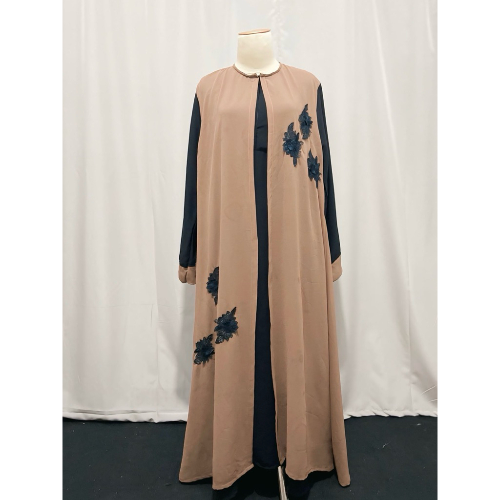 GAMIS ABAYA MODERN CERUTY//Kombinasi coksu & hitam dengan bunga 3D//UK S M L XL XXL//PREMIUM