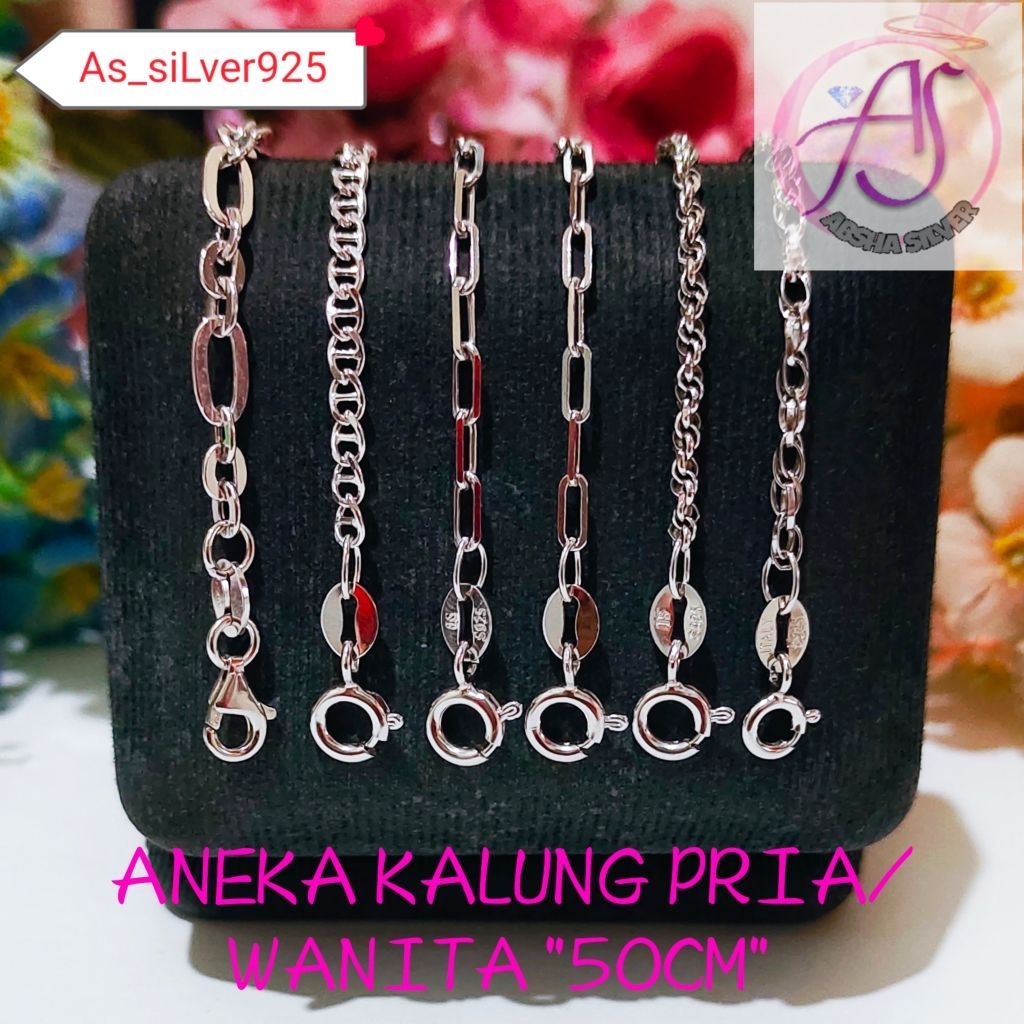 KALUNG PERAK ±50CM PRIA WANITA ASLI SILVER 925 LAPIS MAS PUTIH_ANEKA MODEL RANTAI KALUNG