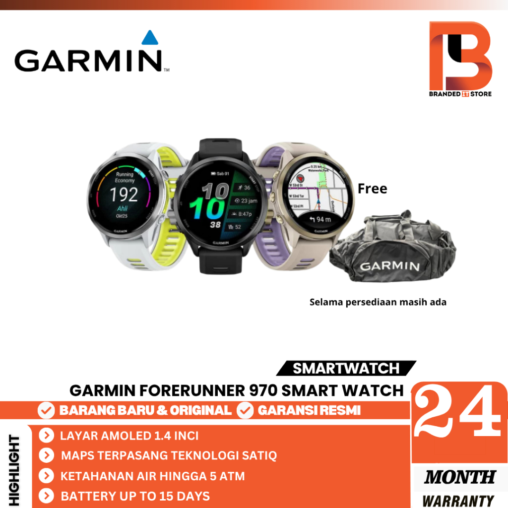 GARMIN Forerunner 970 Smart Watch - Jam Tangan GPS Olahraga Triatlon