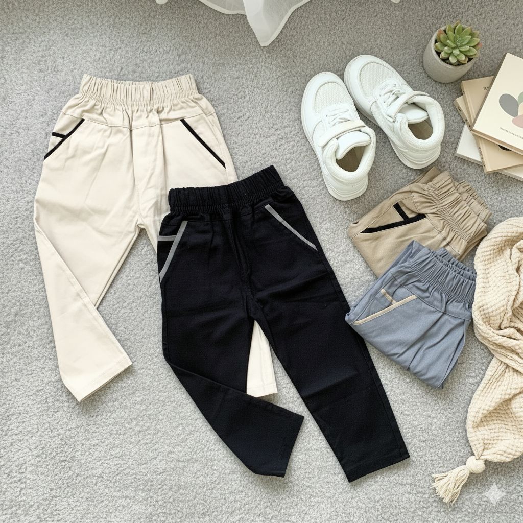 Celana chinos panjang anak laki-laki slim fit usia 1 - 13 tahun katun twill Stretch melar