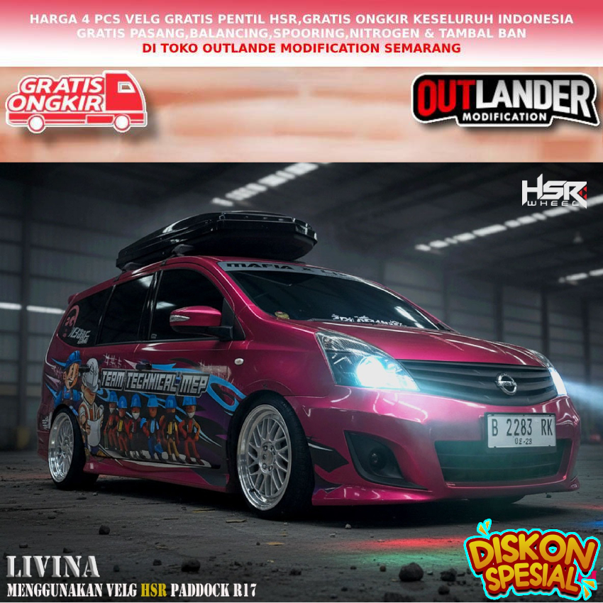 Velg celong ring17 untuk mobil Livina| Veloz| Avanza| Panther| Xenia dll velg hsr paddock R17