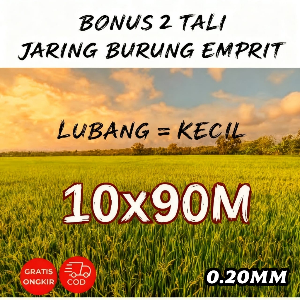 Jaring Burung Sawah Jumbo 10x90m Jaring Emprit 0,20mm Tebal harga promo