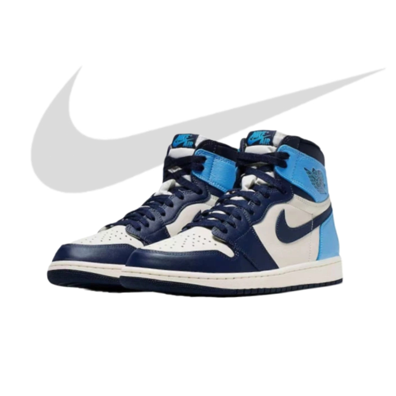 NlKE AlR Jordan 1 Retro Mid High Black White Blue/Sepatu kets/Sepatu basket/Sepatu kasual/Sepatu ska