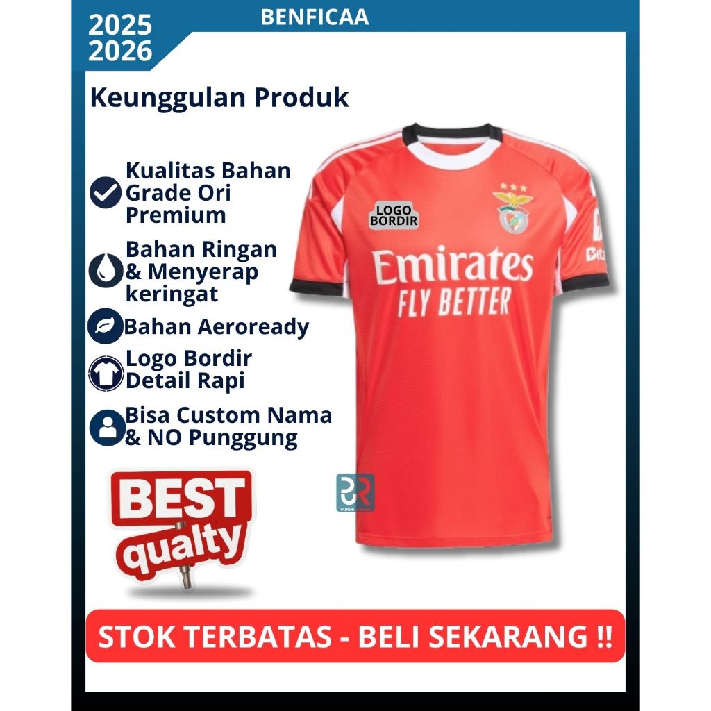 Jersey Bola Benfica 2025 2026 Baju Sepak Bola Grade Ori Import