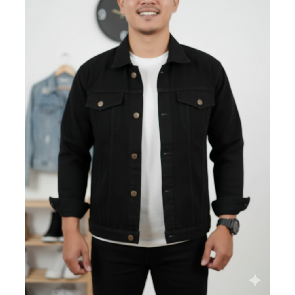 Daone Jaket Jeans Denim Pria Jumbo Hitam